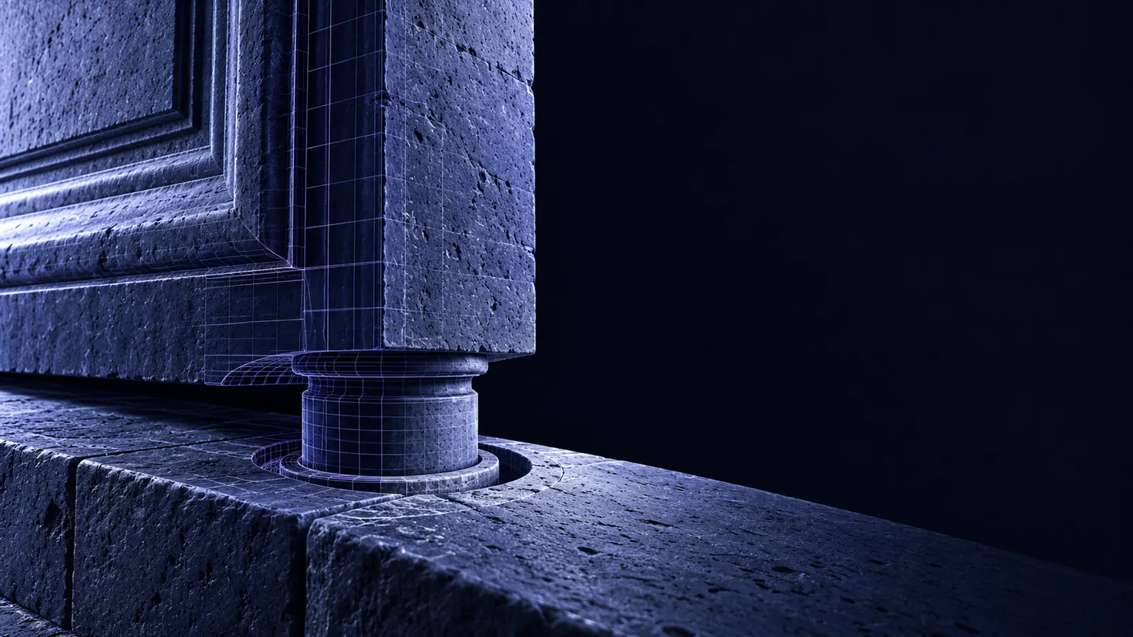 A carved stone socket with a turning column
