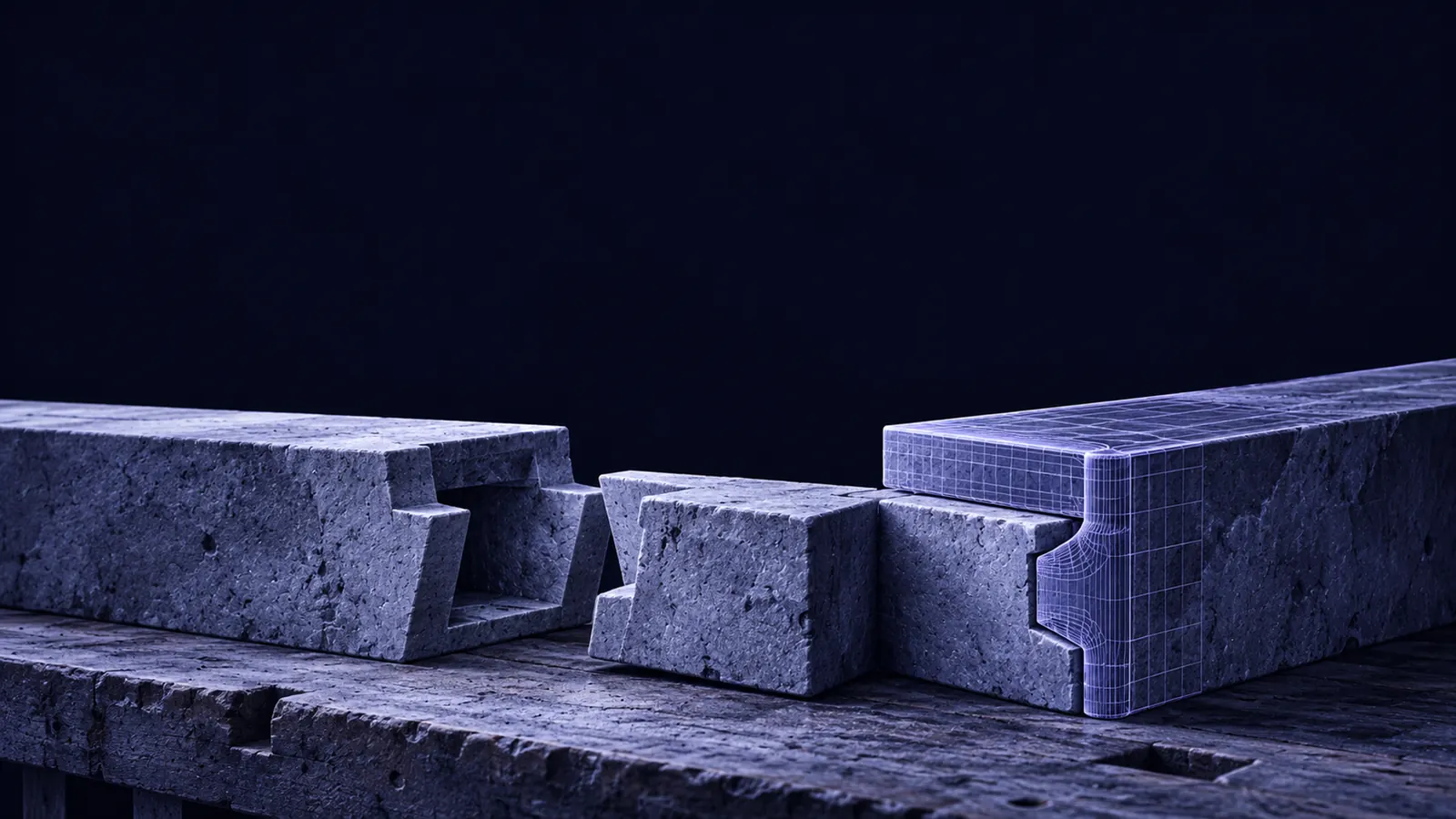 Interlocking stone blocks on a table