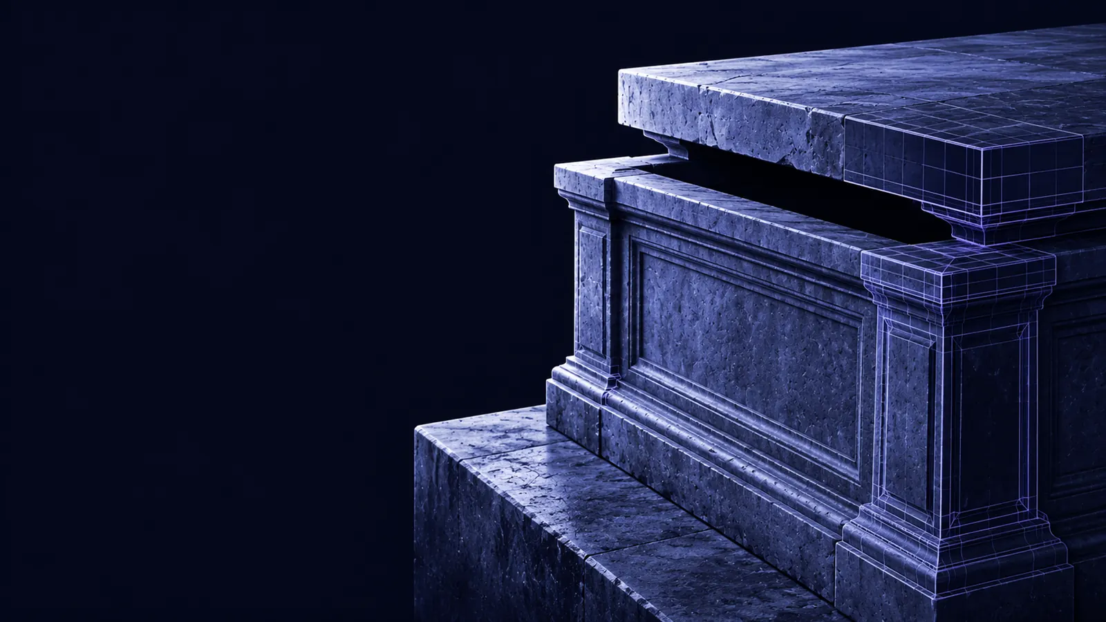 A stone chest, lid ajar